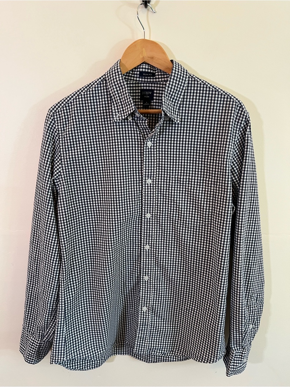 J.Crew Flex Slim Fit Gingham Button Down Shirt Mens Large Navy White